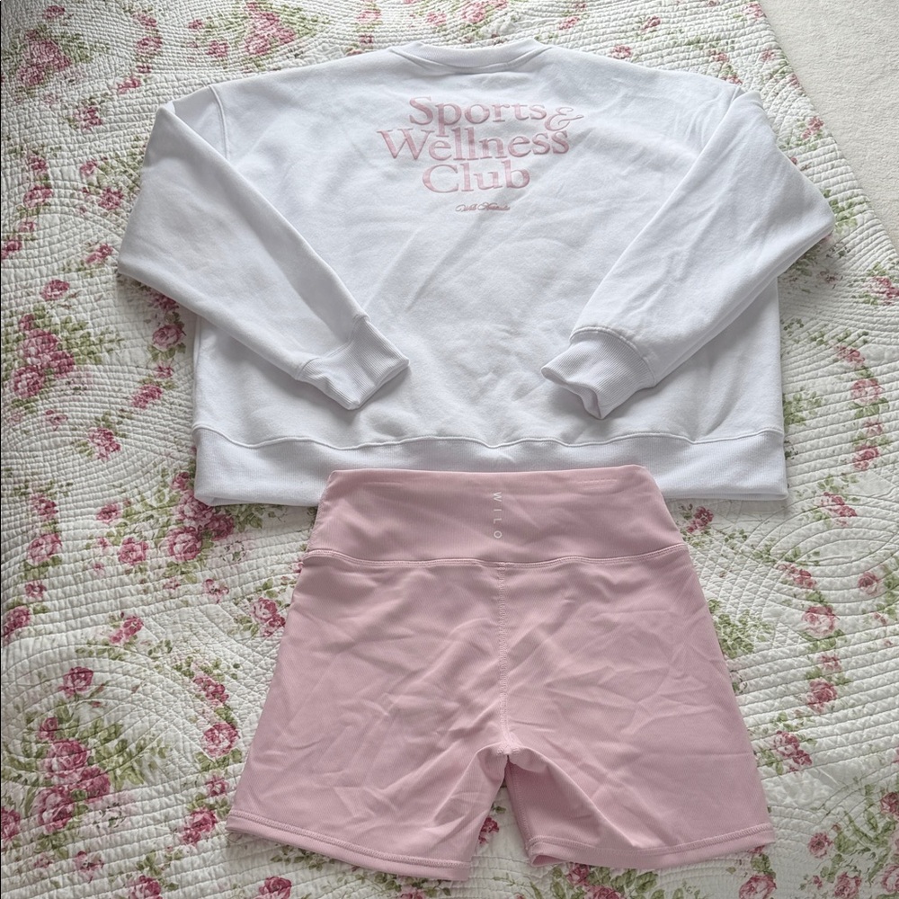 NWT Wilo by Anthropology White Sweatshirt and Ballet 🩰 Pink Shorts Set - Picture 2 of 4